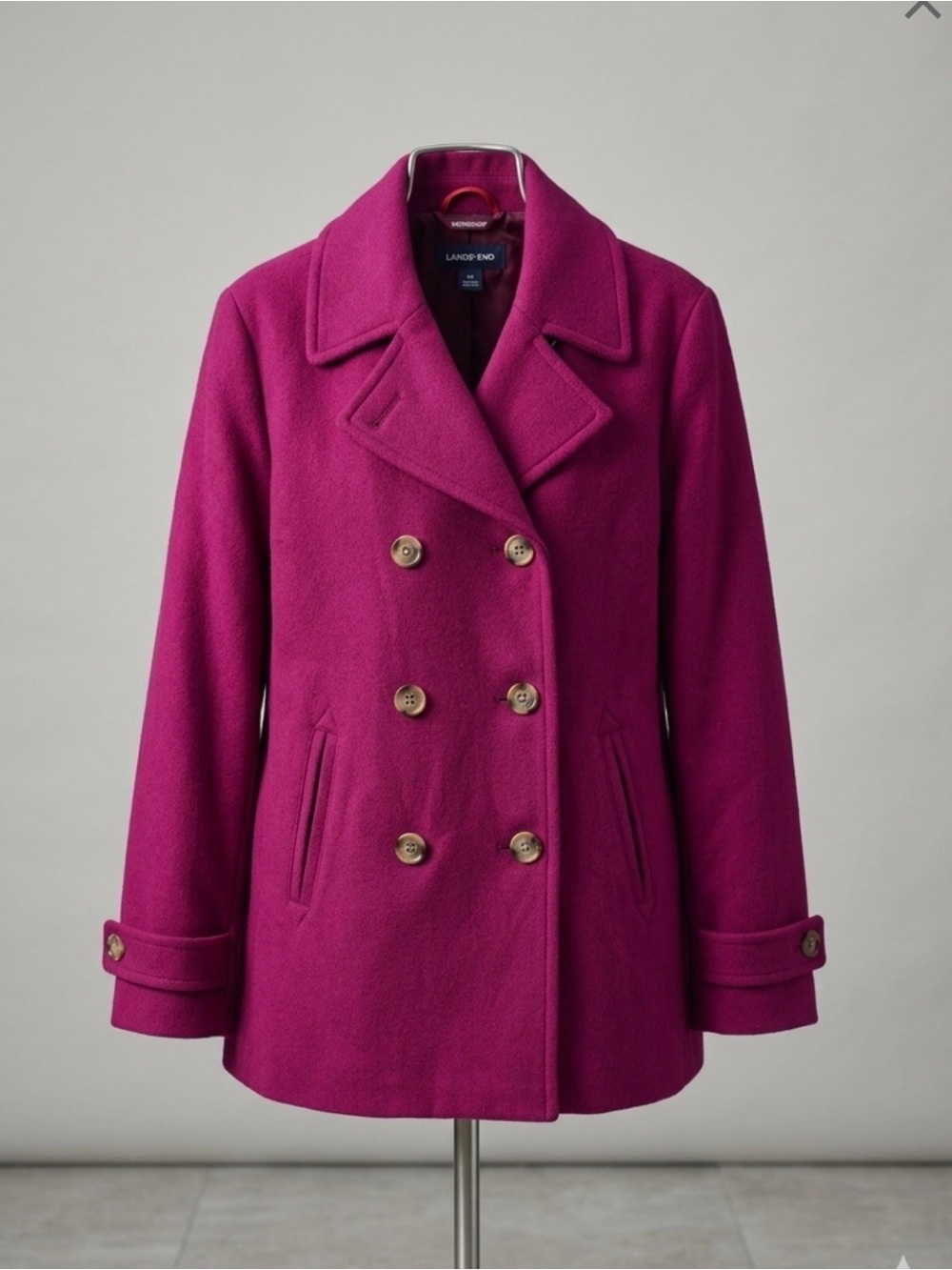 Lands' End Women's Double-Breasted wool Peacoat in Fuchsia Size 10 winter
